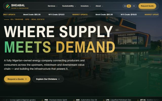 Sheabal Energy homepage, with the headline Where supply meets demand